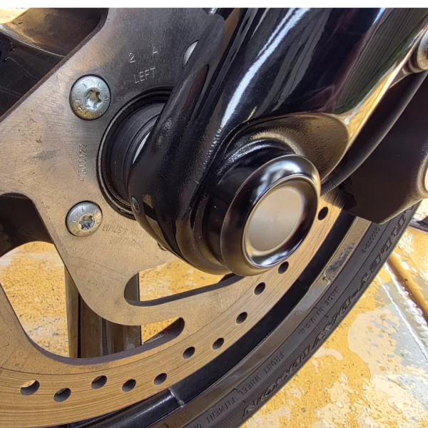Harley Softail Fatboy Street Bob Breakout Premium Front Axle Nut Cover Cap — Black Aluminium (2018 & Up) - Image 3