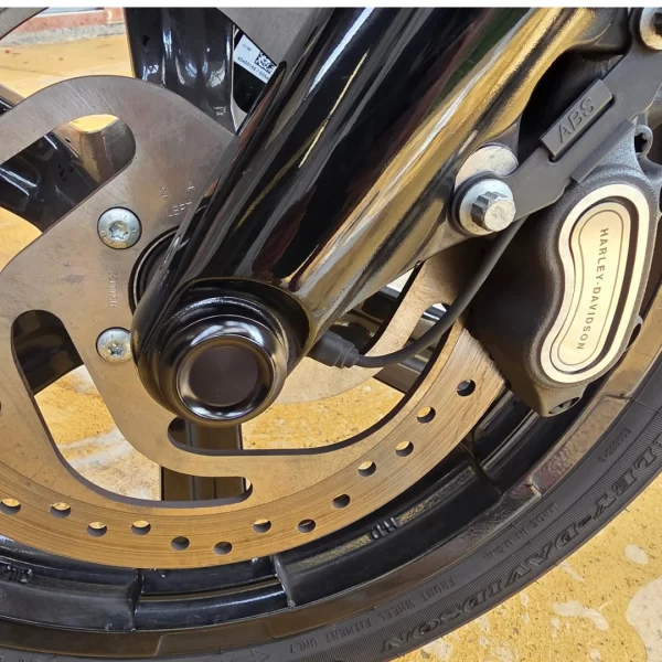 Harley Softail Fatboy Street Bob Breakout Premium Front Axle Nut Cover Cap — Black Aluminium (2018 & Up) - Image 2